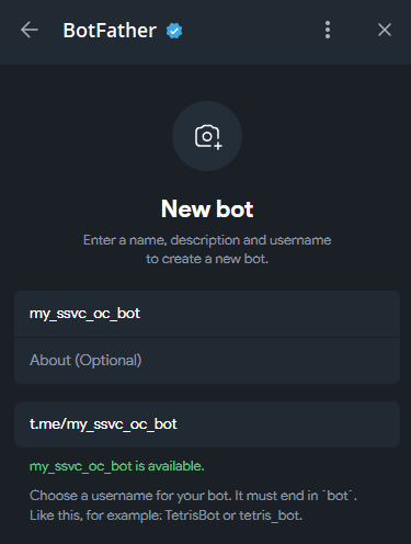 Ввод названия, ника и проверка доступности